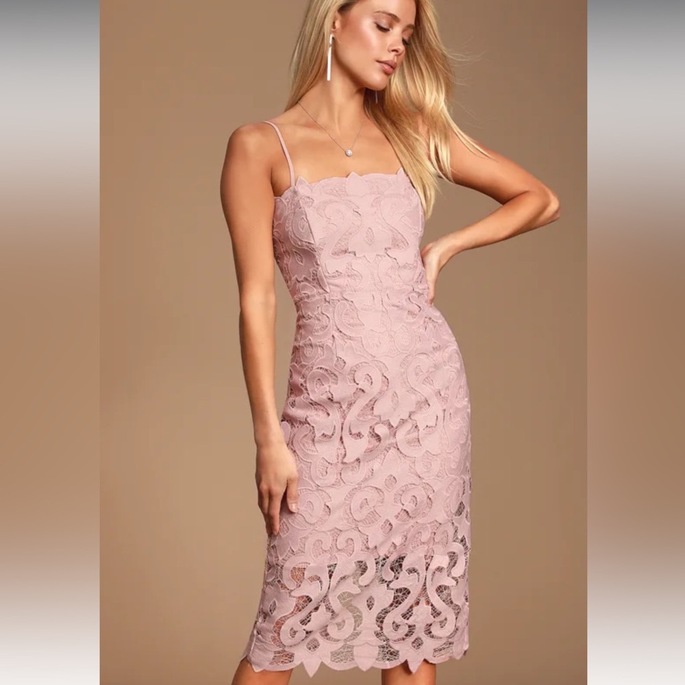 Bardot Lina Blush Pink Lace Midi Dress